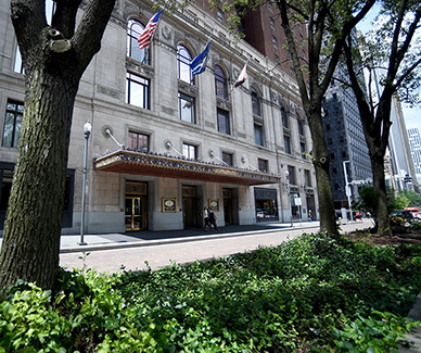 The facade of the Omni William Penn Hotel in downtown Pittsburgh